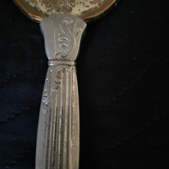 Vintage Antique Victorian Floral Hand MCM Mirror Gold Brass Silver Toned 14”x 5 - Picture 8 of 15